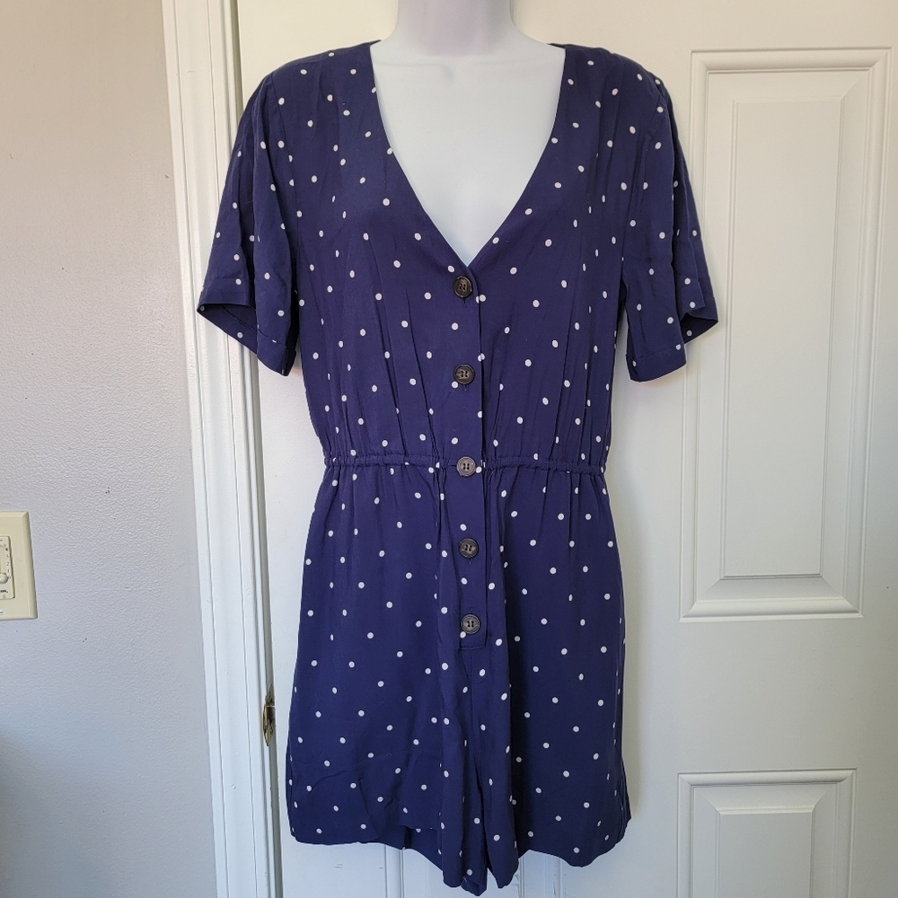 NWT Madewell Button Front Day Romper In Navy White Polka Dot Preppy Size Small - Picture 3 of 12